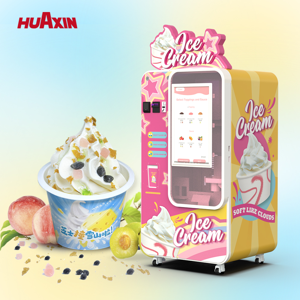 This commercial ice cream vending machine is a fully automated smart retail solution designed for high-traffic locations such as malls, airports, tourist attractions, and schools. Equipped with a 32-inch touchscreen, high-efficiency compressor cooling system, and intelligent remote management platform, the machine produces fresh soft-serve ice cream in as fast as 15 seconds. With capacity for up to 160–180 cups per refill and support for coins, banknotes, cards, and QR payments, it maximizes unattended retail efficiency. The compact footprint requires only 0.91㎡ and operates plug-and-play without staff. Featuring UV sterilization, automatic cleaning, and remote monitoring via mobile app, it ensures hygiene, reliability, and easy operation. With profit margins exceeding 65% and ROI achievable within 3–4 months in premium locations, this smart ice cream vending machine is a proven revenue-generating solution for modern automated retail businesses.