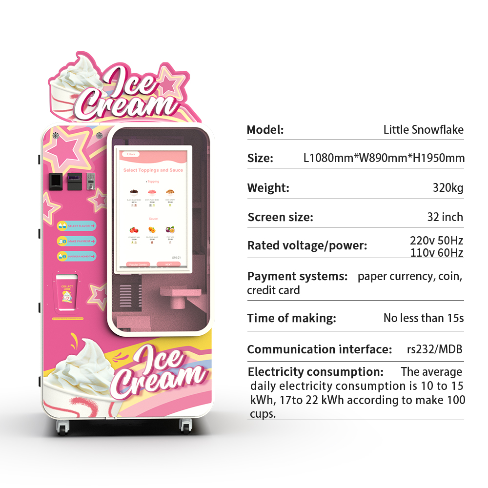 Fully Automated Soft Serve Production in 15 Seconds with Remote App Control and Multi-Payment Support for High-Profit Unattended Retail