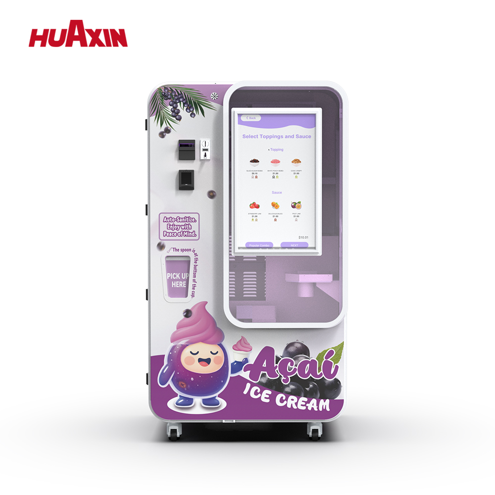 Huaxin Max Series automatic ice cream vending machine helps European vending distributors add a high-value soft serve category with cashless payment, remote management, customization, and multi-location support.