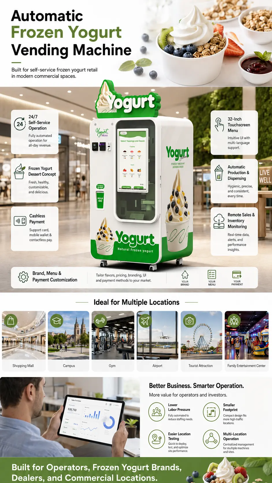 Automatic Frozen Yogurt Vending Machine for Healthy Dessert Retail