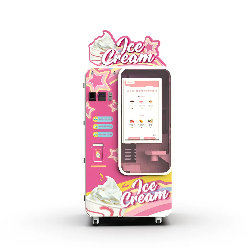 Bright ice cream vending machine for scenic rest areas